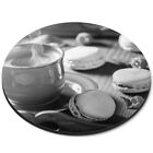 Round Mouse Mat (bw) - Coffee and Pink Macaroons Treat  #42708