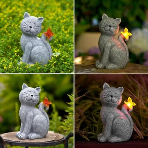 Solar Cat Outdoor Statues for Garden: Outside Decor with Butterfly Clearance ... - Picture 1 of 12