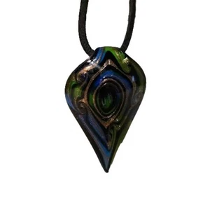 Colgante de vidrio de murano hecho a mano grande brillo azul negro verde oro 18" ornamentado - Imagen 1 de 5
