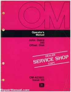 Used John Deere 340 Offset Disk Operators Manual - Picture 1 of 1