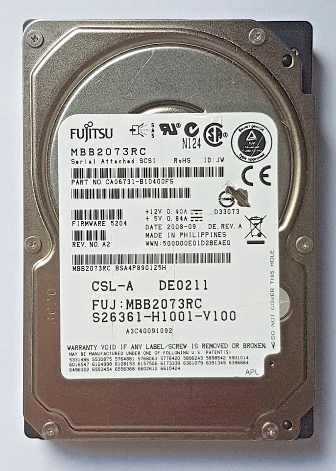 73 GB SAS Fujitsu MBB2073RC 10000rpm 16MB HDD 2.5 " Internal Hard Drive - Image 1 of 1