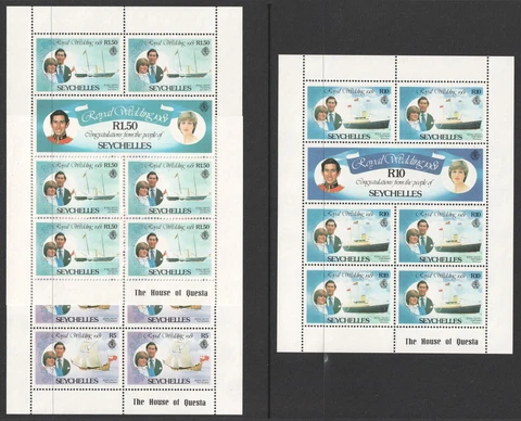 1981 Seychelles Royal Wedding Prince Charles & Lady Diana Set of 3 Sheets Cover