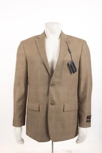Adolfo High Twist Microtech Mens Suit Jacket Sport Coat Sz 40R Brown Plaid NWT - Picture 1 of 7