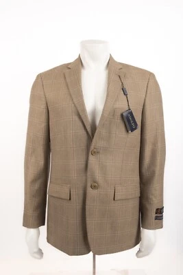 Adolfo High Twist Microtech Mens Suit Jacket Sport Coat Sz 40R Brown Plaid NWT - Image 1 of 4