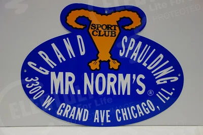 MR NORMS GRAND SPAULDING DODGE SPORTS CLUB HEAVY STEEL DIE CUT ENAMEL SIGN - Image 1 of 3