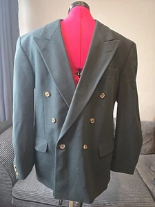 St Michael Blazer Mens 42 Green Cashmere Wool Blend Double Breasted Suit Jacket - Picture 1 of 12