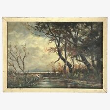 Antique Postimpressionist Autumn landscape With Stream, Signed 1923/Oil On Paper