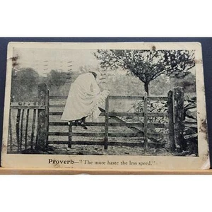 Poststempel Russische Postkarte von 1908 Sprichwort "Je mehr Eile desto weniger Geschwindigkeit" - Bild 1 von 2