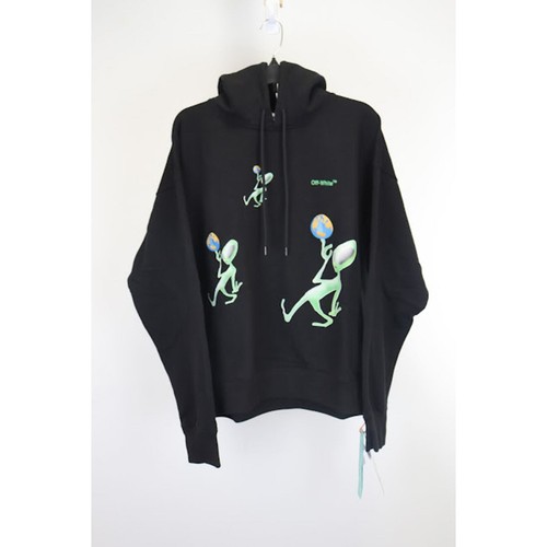 Felpa con cappuccio Off White Alien Arrow Skate nero verde nuova con etichette XXS