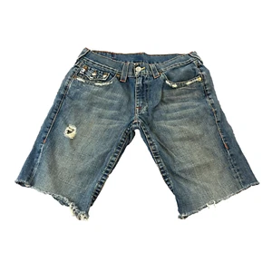 True Religion Shorts W34 Baggy Jeans Jorts Skater Grunge Hip Hop Y2K Distressed - Picture 1 of 13