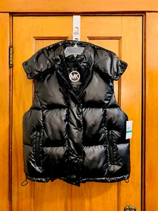Michael Kors quilted hooded puffer vest black NWT size L $180.00 - Picture 1 of 7