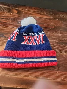 Vintage NFL Super Bowl XXVI Beanie 1992 Redskins Bills 26 Winter Hat Cap Pom 90s - Picture 1 of 10