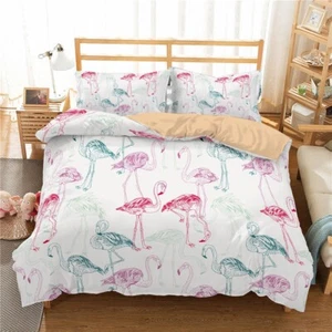 3D Flamingo Pattern Colorful Quilt Cover Set Duvet Cover Bedding Pillowcases - Picture 1 of 6