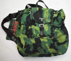 Prada Tessuto Nylon Green Camouflage Backpack Buckle Closure Leather Trim - Picture 1 of 12