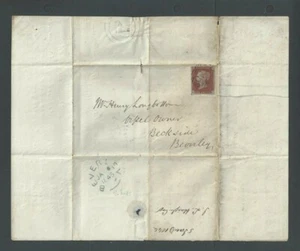 1848 Great Britain #3 Red Brown On Folded Letter W/Blue Back Stamp - Picture 1 of 2