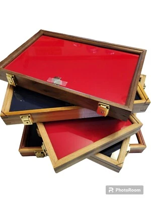 2-WALNUT Wooden showcase display case 12"X 18" X 2", Real glass, Lock And Key - Image 1 of 4