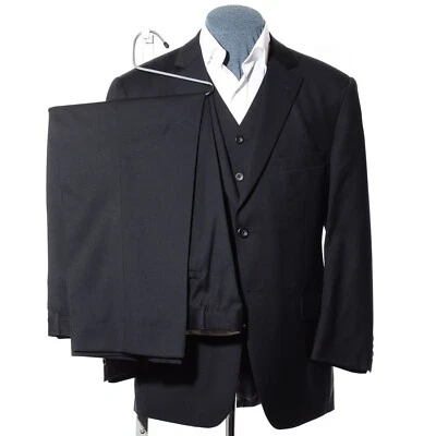 42S Pantalón Corto Pronto Uomo Negro Super 120s Lana Tres Piezas Traje 37x28 Chaleco Foto 1 de 4