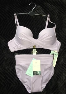 M&S Plunge Lilac Bikini Underwired 36B And Bottoms Size 10 - Picture 1 of 7