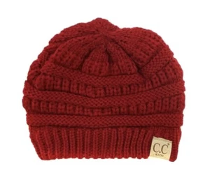 Kids Red Authentic C.C Exclusives Classic Rib Knit Beanie Hat Skull Cap NWT - Picture 1 of 2