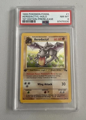 Aerodactyl 1st Edition RARE Prerelease POKEMON Card PSA 8 NM-MT FOSSIL Holo 1/62 - Image 1 of 4