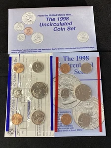 US Mint 1998 Uncirculated Coin Set Denver & Philadelphia OGP & COA Free Shipping - Picture 1 of 2