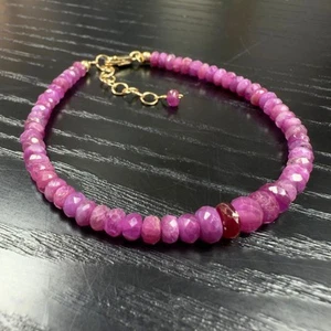 14k Yellow Gold Multitone Ruby Bracelet, Adjustable 6.75-7.75", New - Picture 1 of 11