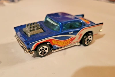1976 Hot Wheels '57 Chevy Mattel Malásia #1 Carro de Corrida Azul Pneus Largos Afiados! - Imagem 1 de 4