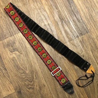 Correa de Guitarra Eléctrica Vintage Años 60 70 Estilo ACE Japón Rojo y Verde Patrón Floral Foto 1 de 4