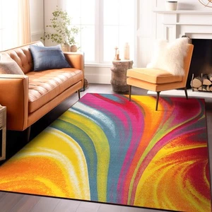 Modern Contemporary Waves Non-Slip (Non-Skid) Area Rug 6' 6" x 9' Multi - Picture 1 of 5