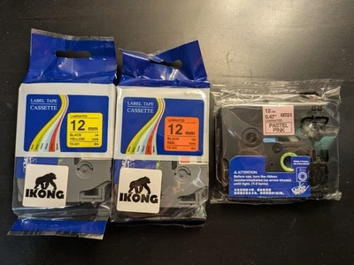 3 carretes de cinta (amarillo, rojo, rosa pastel) para Brother P-touch, fabricante de etiquetas PTD210 Foto 1 de 2