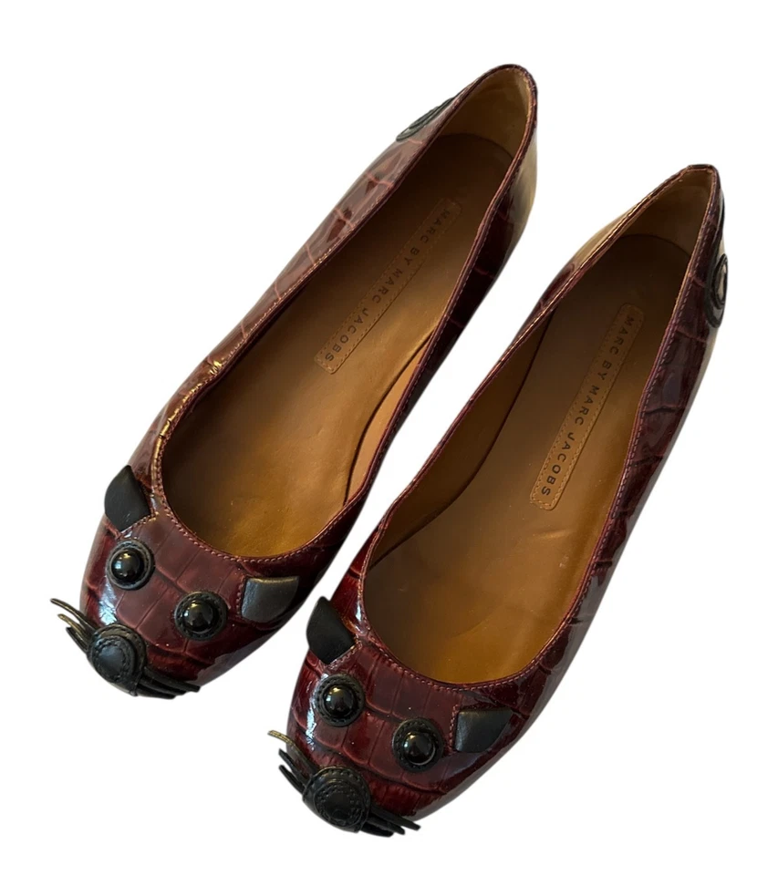 Marc by Marc Jacobs Merlot Mouse Ballet Charol Cocodrilo Cuero Pisos 36.5 6.5 Italia Foto 1 de 4