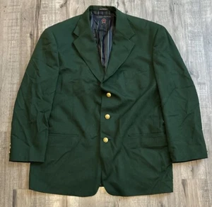 Vintage Tommy Hilfiger Green Wool Blazer Gold Buttons Made In USA Size 43L Mens - Picture 1 of 12