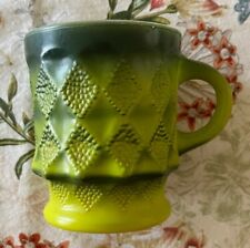 Vintage Anchor Hocking Fire-King Green Kimberly Diamond Pattern Coffee Cup Mug
