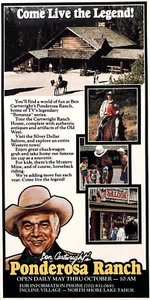 BEN CARTWRIGHT'S PONDEROSA RANCH—LAKE TAHOE—ORIGINAL VTG 1985 MAGAZINE PRINT AD - Picture 1 of 1