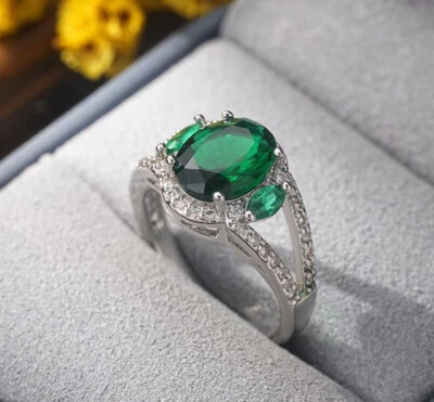 Handmade Gift Green Quartz White Fire Topaz Gemstone Silver Woman Ring Size 6-10 - Image 1 of 4