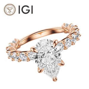 IGI 3.00 CT F-VS1 Pear Cut Lab Grown Diamond Engagement Ring 14K Rose Gold - Picture 1 of 4