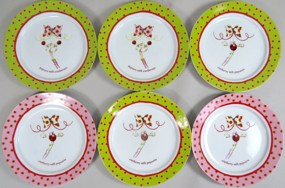 Patience Brewster Krinkles Plates Lot 6 Popcorn Cranberry Dept 56 7inch Dessert - Image 1 of 4