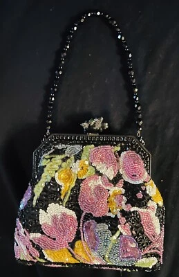 Vintage Larisa Barrera Hand Beaded Sequin Jeweled Evening Bag Purse - Image 1 of 4
