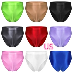 Men Panties Smooth High Waist Briefs Shiny Oily Ice Silk Bikinis Underwear AU - Picture 1 of 108