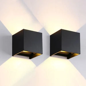 2-Pack Matte Black Aluminum Cube LED Outdoor Wall Sconce Adjustable Light Beam - Picture 1 of 12