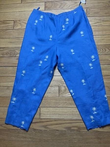 NWT Talbots Irish Linen Pants Palm Tree AOP Cropped Lined Womens Summer Beachy - Picture 1 of 6