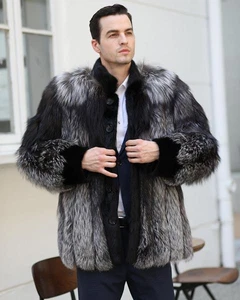 Fashion Winter Men Genuine Fox Fur Coat Warm Thick Real Silver Fox Fur Overcoats - Picture 1 of 4