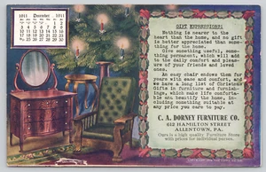 Postal Dorney Furniture Co Calendario Publicitario Diciembre Allentown PA Vacaciones - Imagen 1 de 2