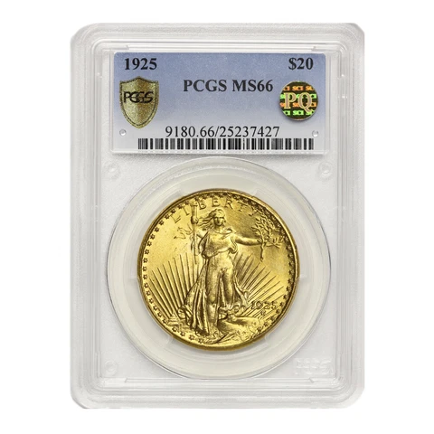 1925 $20 Gold Saint Gaudens Double Eagle PCGS MS66 Gem graded coin PQ Approved Cover