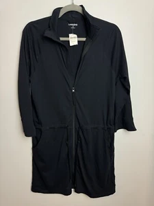 Land’s End Dress Swim Cover-Up Womans Small Black Hood Pockets Zip Long Sleeve C - Picture 1 of 8