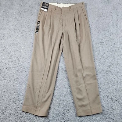 Pantalones Farah Para Hombres 35x29* Caqui Plisado Vestido Pantalones De Colección Fácil Cuidado Foto 1 de 4