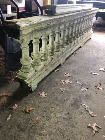 c1890 porch balustrade 100” x 27” x 7.5” HUGE BEEFY urn style spindle 15.5 x 5.5 Cover
