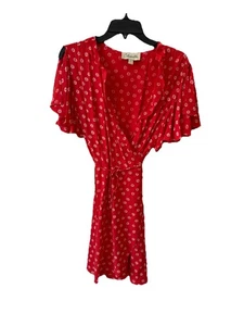 Neu 98 $ Cleobella Damen Large rot weiß Blumen Schlitzärmel Wickelkleid - Bild 1 von 6