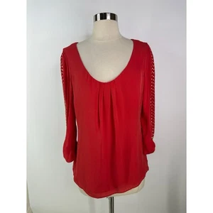 White House Black Market Studded 3/4 Sleeve 100% Silk Lined Classic Womens Top 8 - Picture 1 of 13