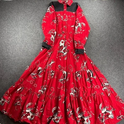 VTG Circle T Marilyn Lenox Western Cowboy Horse Print Tiered Maxi Dress Size 3/4 - Image 1 of 4